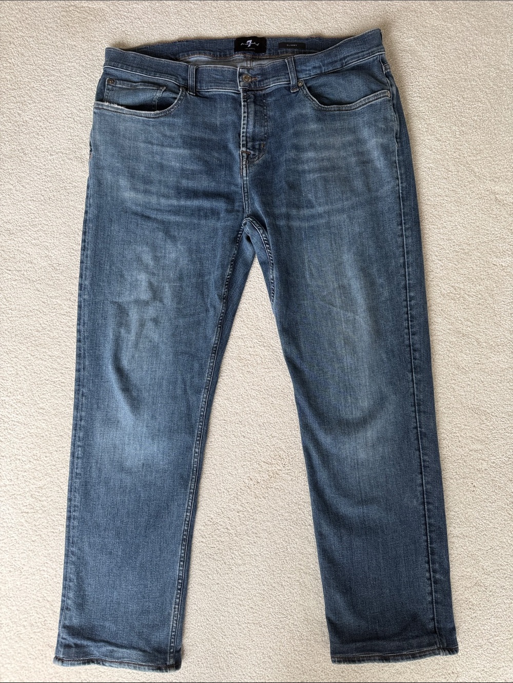7 For All Mankind Men's Slim Straight Jeans in Mid Blue